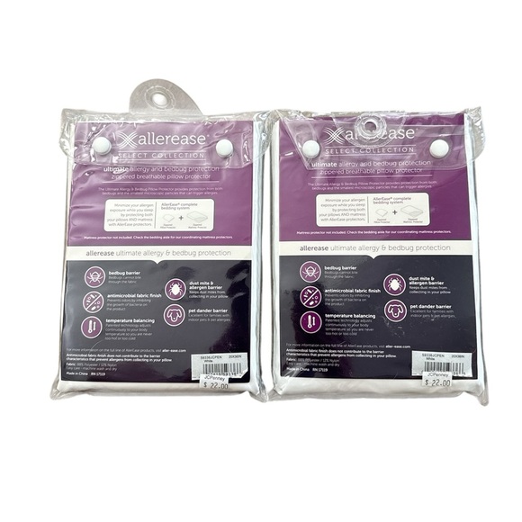 Allerease Select Collection King Size Zippered Pillow Protectors Set of 2 New - Picture 4 of 5